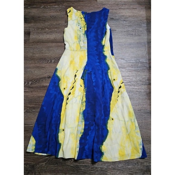 DKNY Women's Side Ruched Sleeveless Midi Dress In Lemonade Combo - Picture 8 of 14